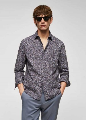 Mango 100% Bavlněné Shirt With Micro-leaf Print | MNG-22074