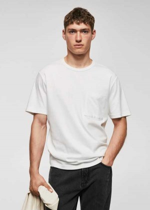 Mango 100% Bavlněné T-shirt With Pocket | MNG-21647