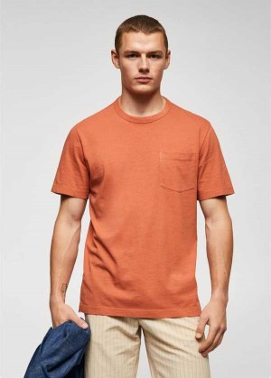 Mango 100% Bavlněné T-shirt With Pocket | MNG-21637