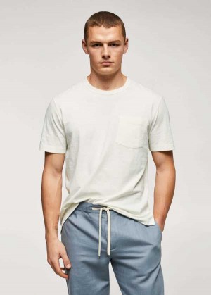 Mango 100% Bavlněné T-shirt With Pocket | MNG-21635