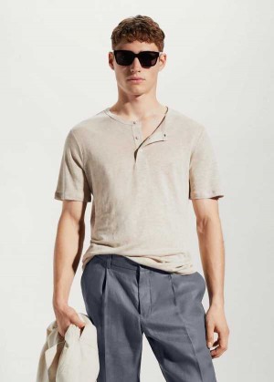 Mango 100% Linen Henley T-shirt | MNG-21579