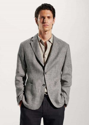 Mango 100% Linen Micro-houndstooth Blazer | MNG-21384