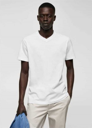 Mango Basic Bavlněné V-neck T-shirt | MNG-21568