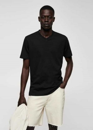 Mango Basic Bavlněné V-neck T-shirt | MNG-21572