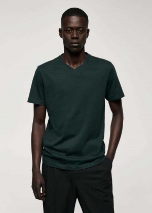 Mango Basic Bavlněné V-neck T-shirt | MNG-21591