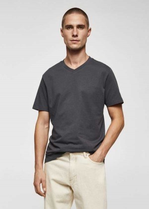 Mango Basic Bavlněné V-neck T-shirt | MNG-21727