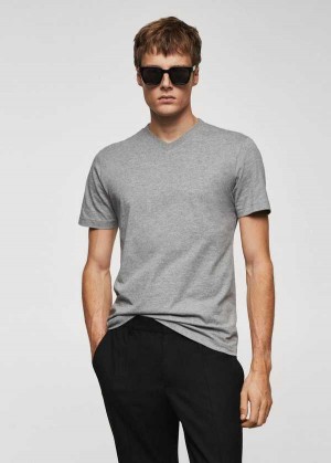 Mango Basic Bavlněné V-neck T-shirt | MNG-21726