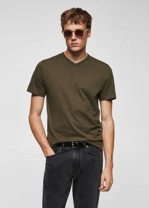 Mango Basic Bavlněné V-neck T-shirt | MNG-21724