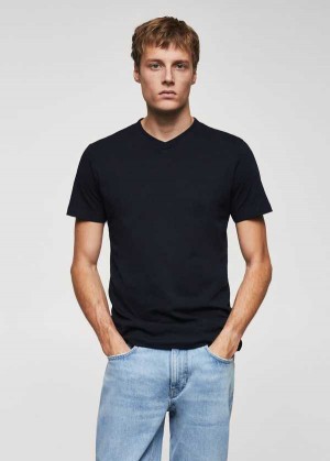 Mango Basic Bavlněné V-neck T-shirt | MNG-21722