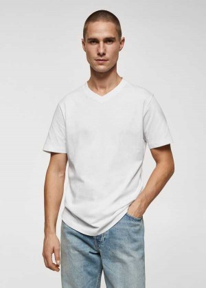 Mango Basic Bavlněné V-neck T-shirt | MNG-21720