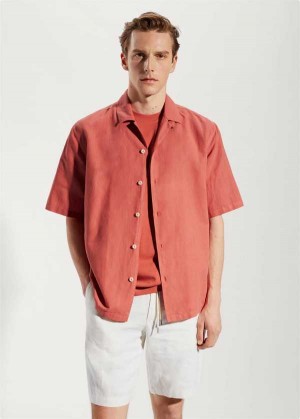 Mango Bavlněné-linen Bowling-collar Shirt | MNG-22058