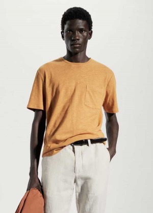 Mango Bavlněné-linen Pocket T-shirt | MNG-21586