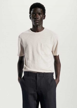 Mango Bavlněné-linen Pocket T-shirt | MNG-21638