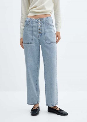 Mango Cropped Rovný-leg Jeans With Buttons | MNG-23823