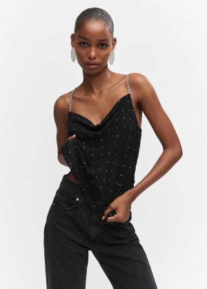 Mango Draped Neck Rhinestone Top | MNG-24734