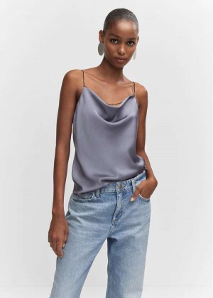 Mango Draped Neck Satin Top | MNG-24850