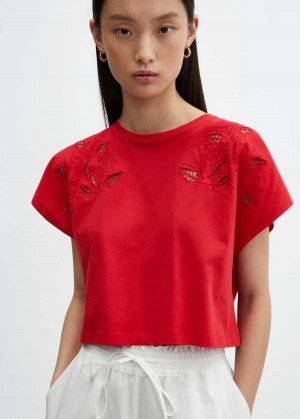 Mango Embroidered Detail Bavlněné T-shirt | MNG-25136