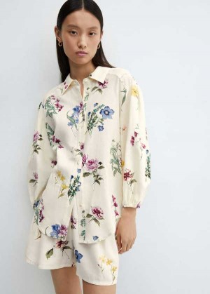 Mango Floral Linen-blend Shirt | MNG-25365