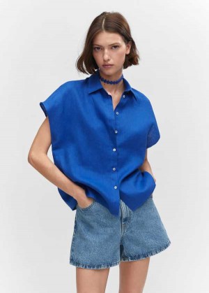 Mango Krátké Sleeve Linen-blend Shirt | MNG-25207