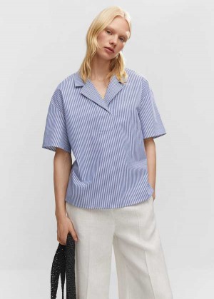 Mango Krátké Sleeve Pruhovaný Shirt | MNG-25263