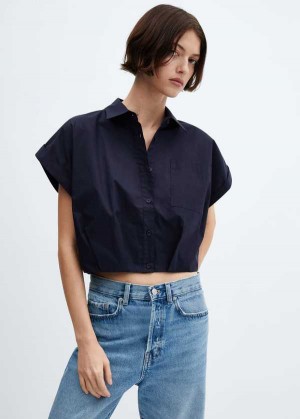 Mango Krátké-sleeve Button-down Shirt | MNG-25394