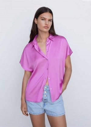 Mango Krátké-sleeve Button-down Shirt | MNG-25305