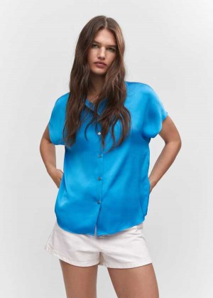 Mango Krátké-sleeve Button-down Shirt | MNG-25246