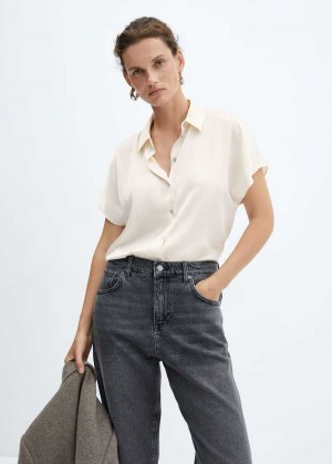 Mango Krátké-sleeve Button-down Shirt | MNG-25242