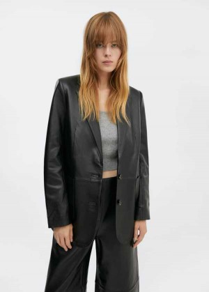 Mango Læder Jacket With Pockets | MNG-25164