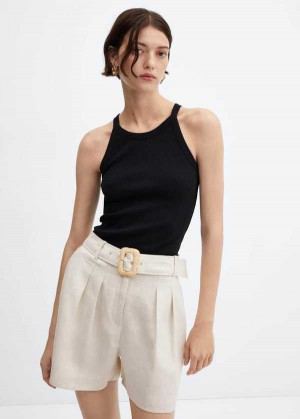 Mango Linen Shorts With Belt | MNG-24636