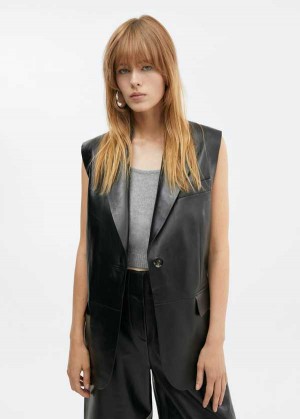 Mango Long Læder Vest | MNG-25176