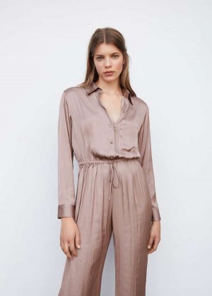 Mango Long Satin Shirt Jumpsuit | MNG-25676