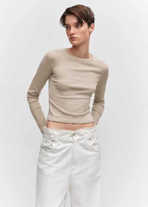 Mango Long Sleeve Bavlněné T-shirt | MNG-25002