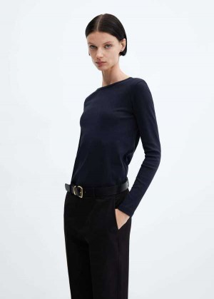 Mango Long Sleeve Bavlněné T-shirt | MNG-25126