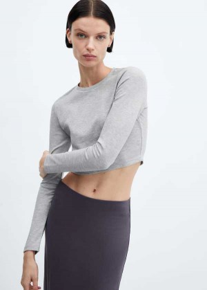 Mango Long-sleeved Cropped T-shirt | MNG-25151