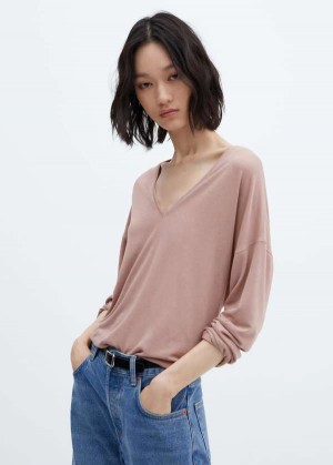 Mango Long-sleeved V-neck T-shirt | MNG-24989