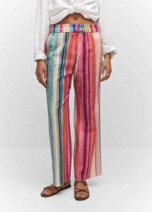 Mango Multi-colored Pruhovaný Linen Pants | MNG-24378