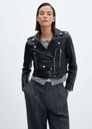 Mango Na Zip Læder Cyklistické Jacket | MNG-25162