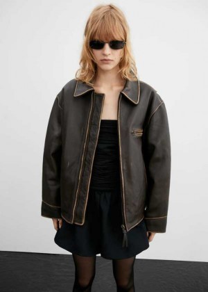 Mango Oversized Worn-effect Læder Jacket | MNG-25157