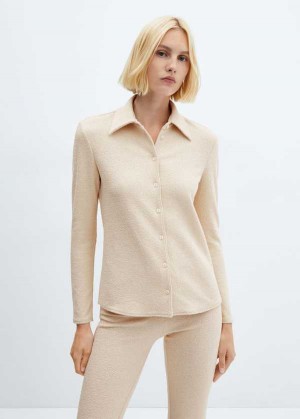 Mango Pletené Shirt With Button | MNG-25265