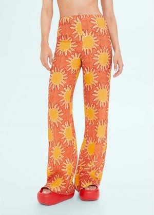 Mango Printed Linen Wideleg Pants | MNG-24340