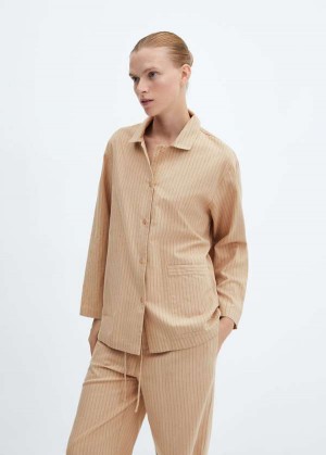 Mango Pruhovaný Bavlněné Pajama Shirt | MNG-23702