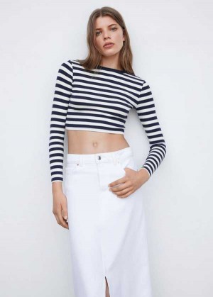 Mango Pruhovaný Crop T-shirt | MNG-25087