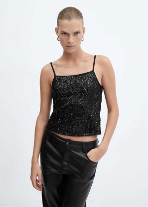 Mango Sequin Top With Spaghetti Páskové | MNG-24722