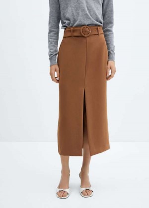 Mango Skirt With Slit And Belt | MNG-24016