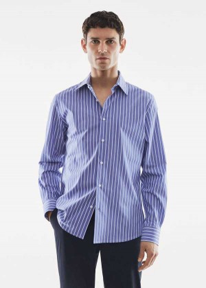 Mango Slim Fit Pruhovaný Bavlněné Shirt | MNG-22166