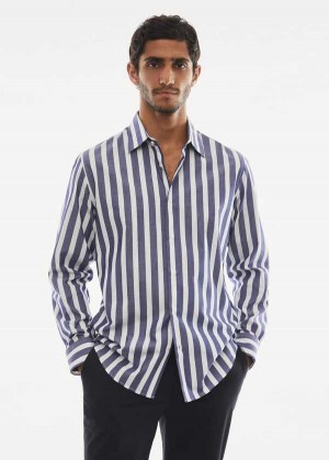 Mango Slim Fit Pruhovaný Bavlněné Shirt | MNG-22159