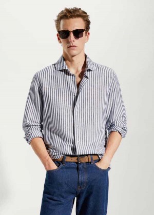 Mango Slim Fit Pruhovaný Linen Shirt | MNG-22002