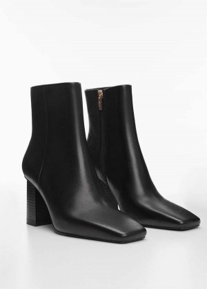 Mango Squared Špicí Læder Ankle Boots | MNG-23551