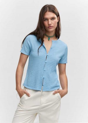 Mango Textured T-shirt With Buttons | MNG-25033